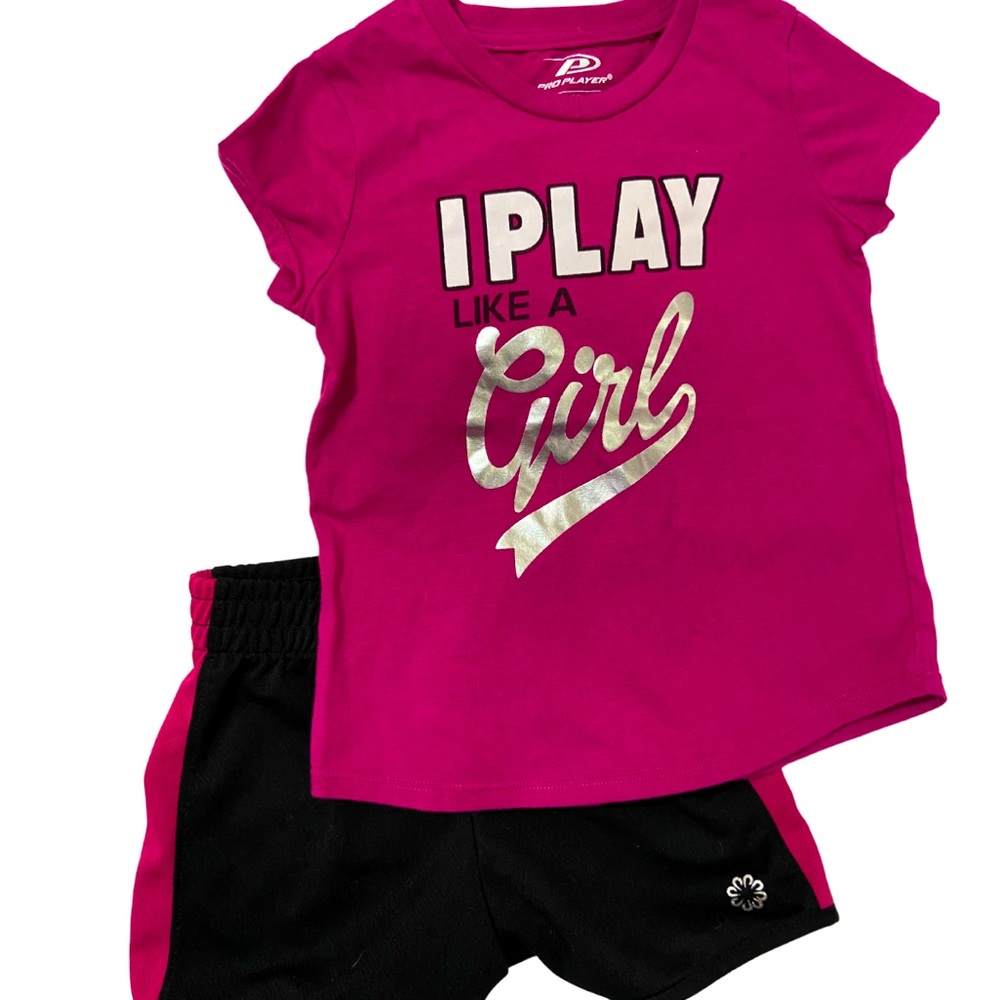 PRO PLAYER ATHLETIC SET Shorts & Short Sleeve T Shirt Pink Black Girls SZ 5/6